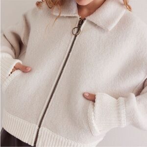 Free People Cream Bomber Jacket